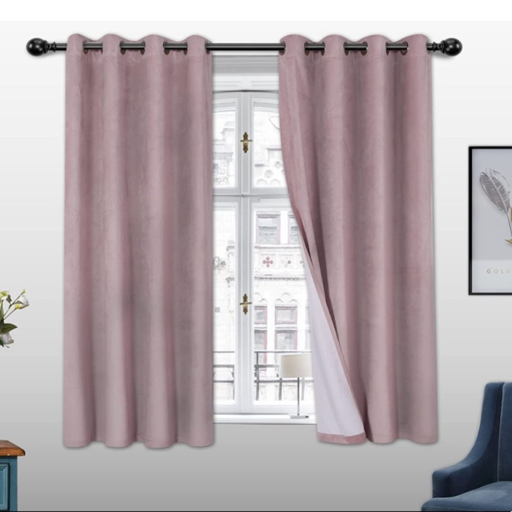 100% Blackout Curtains for Bedroom - Premium Thick Velvet Pink Curtains